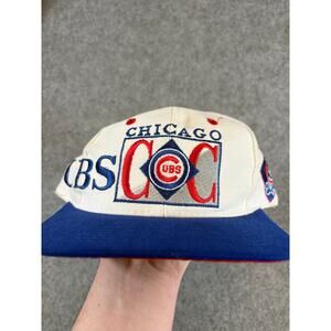 Vtg 90s Chicago Cubs Baseball Snapback Hat Cap Embroidered CBS Logo The Game OS